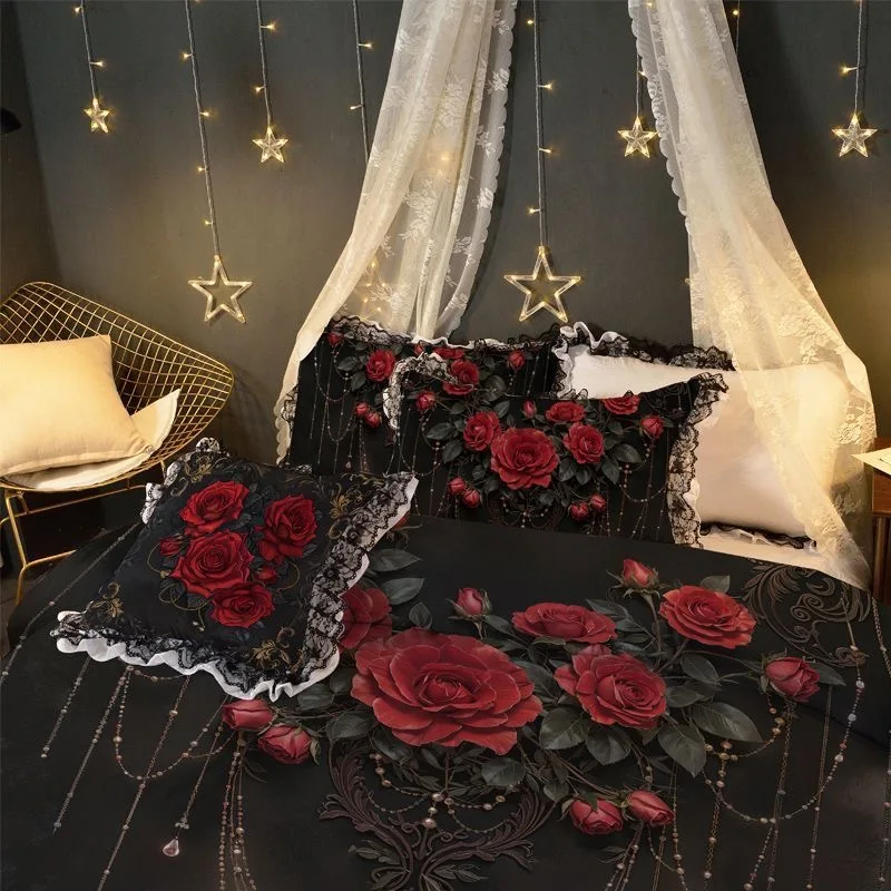 1PCS Gothic Style Rose Lotus Leaf Lace Washed Cotton Duvet Cover Home Hotel  Student Dormitory Single Queen Quilt Cover