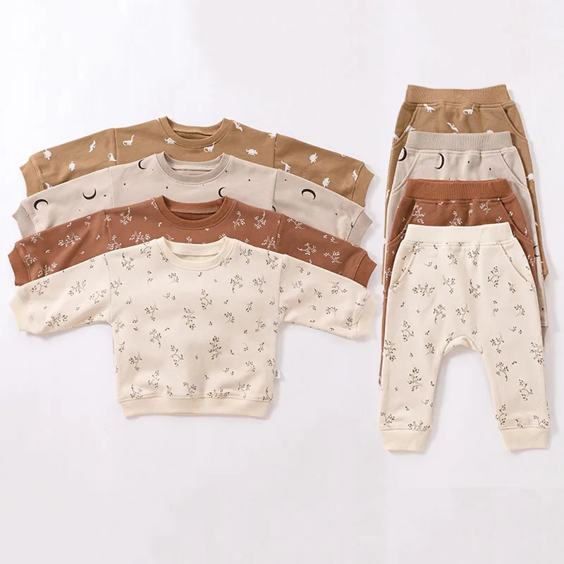 Autumn Spring Baby Set Baby Boy Girl Casual Print O-neck Cotton Top+ Pants Infant Homewear Long Sleeve Toddler Baby Girl Clothes