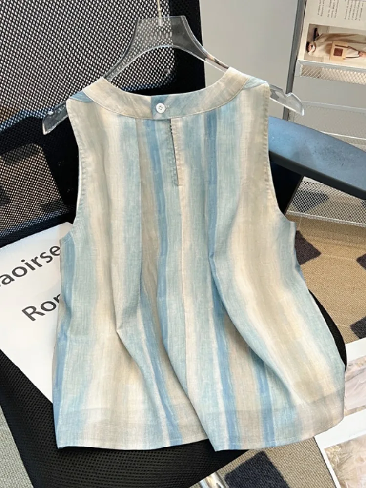 Sommer Streifen Gefärbt Chiffon Svel Top frauen Kept Sle Oberbekleidung Design Sinn runde Ne Regelmäßige Länge Koreanische Sle