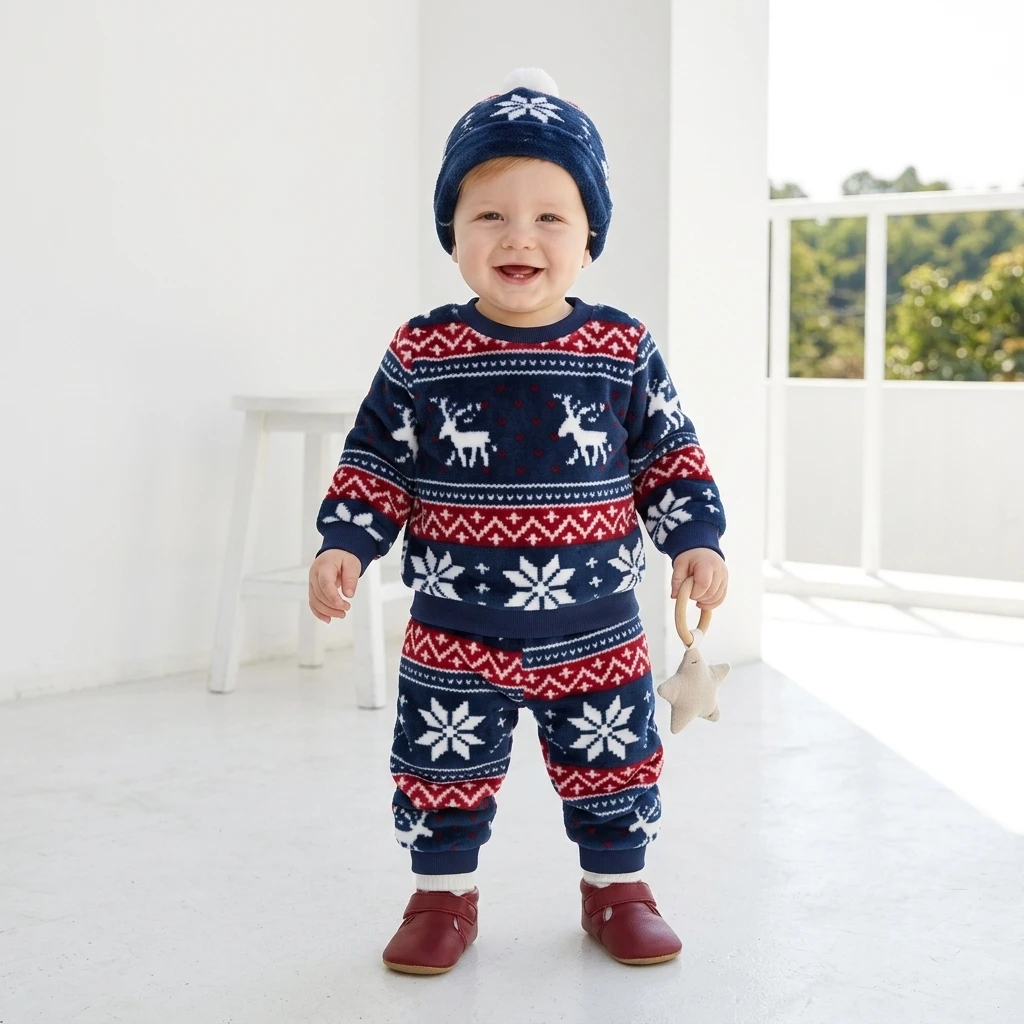 Baby Boys Girls Long Sleeve Christmas Clothing Sets Winter Tops + Trousers Cute Warm 2Pcs