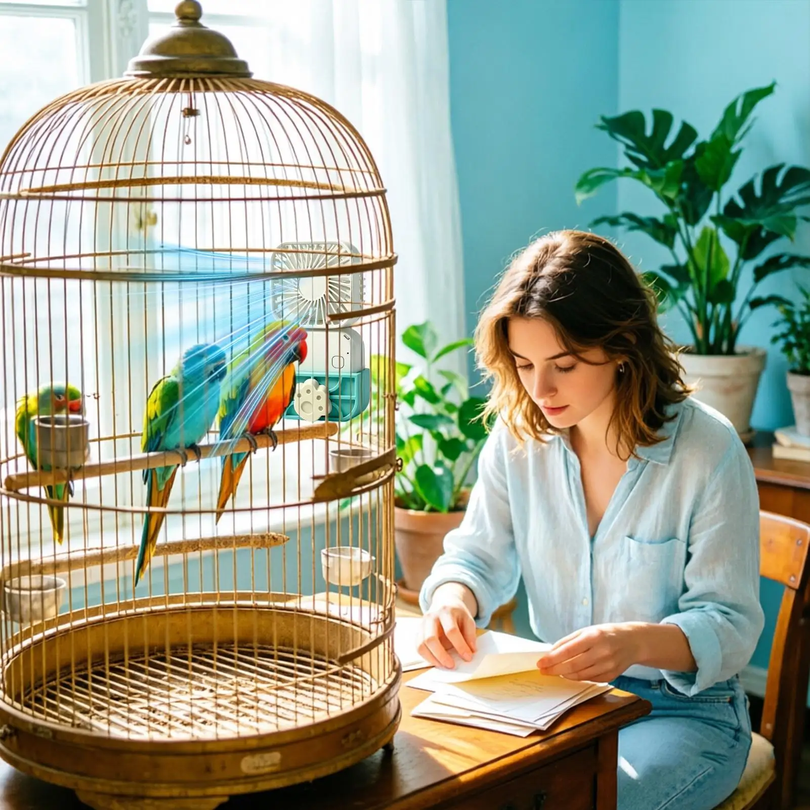 Bird Cage Fan Portable USB Powered 3-Speed Quiet Foldable Air Blow Crate Mount Bird Cage Air Fan For Parrot Parakeet Conure