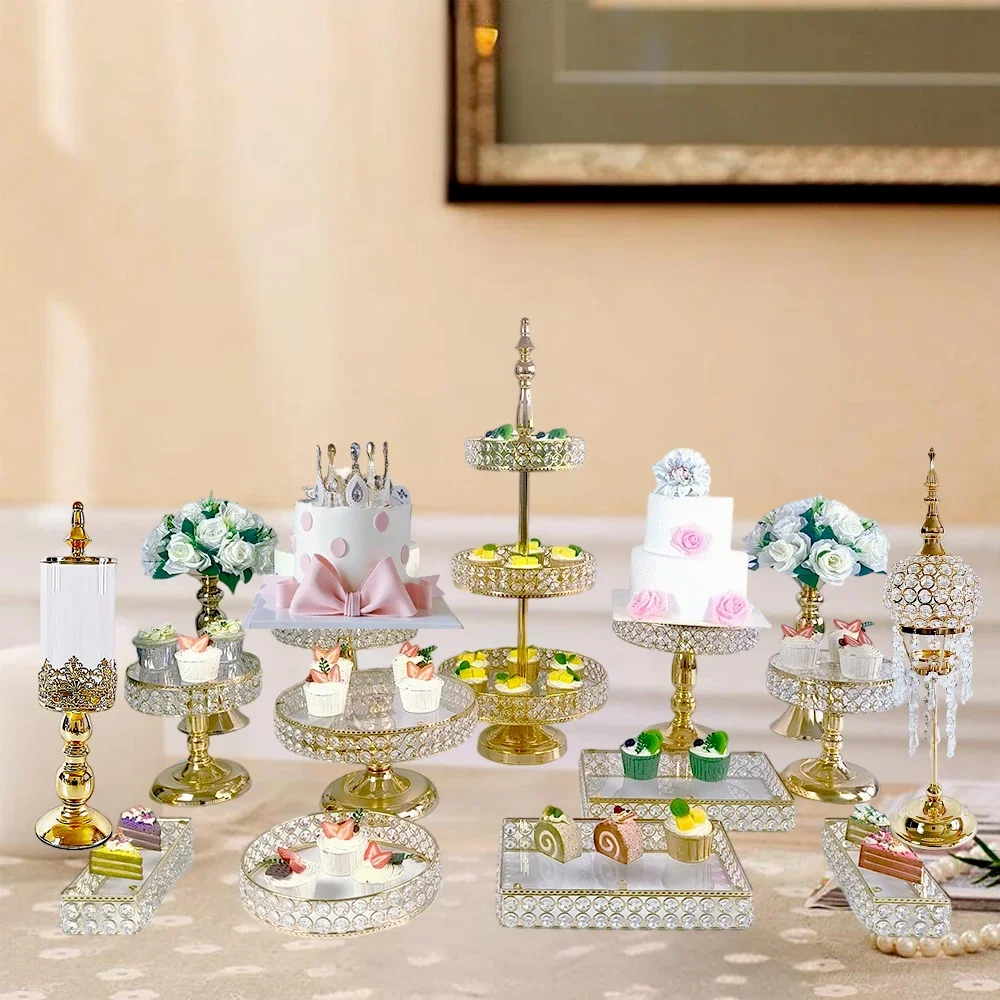 

3-15Pcs/lot Cake Stands Set Cupcake Holder Cake Tray Crystal Acrylic surface Dessert Display Plate Decor Serving Platter for Par