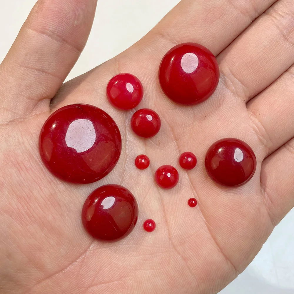 10pcs/Pack Red Chalcedony Natural Stone Cabochon Beads 3/4/5/6/8/10/12/14/16/18/20/25mm Round Flat Back Cabochon For Diy Jewelry