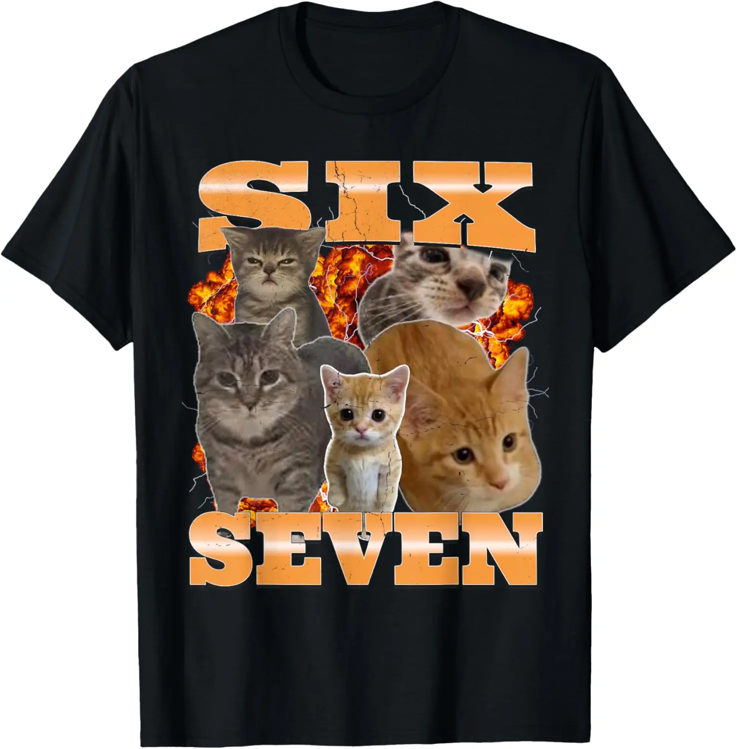 Six Seven Cat Meme Funny Bootleg Graphic T-Shirt 100% Cotton Trendy Y2K Short-Sleeve Tee-Soft, Quick-Drying, Moisture-Wicking;