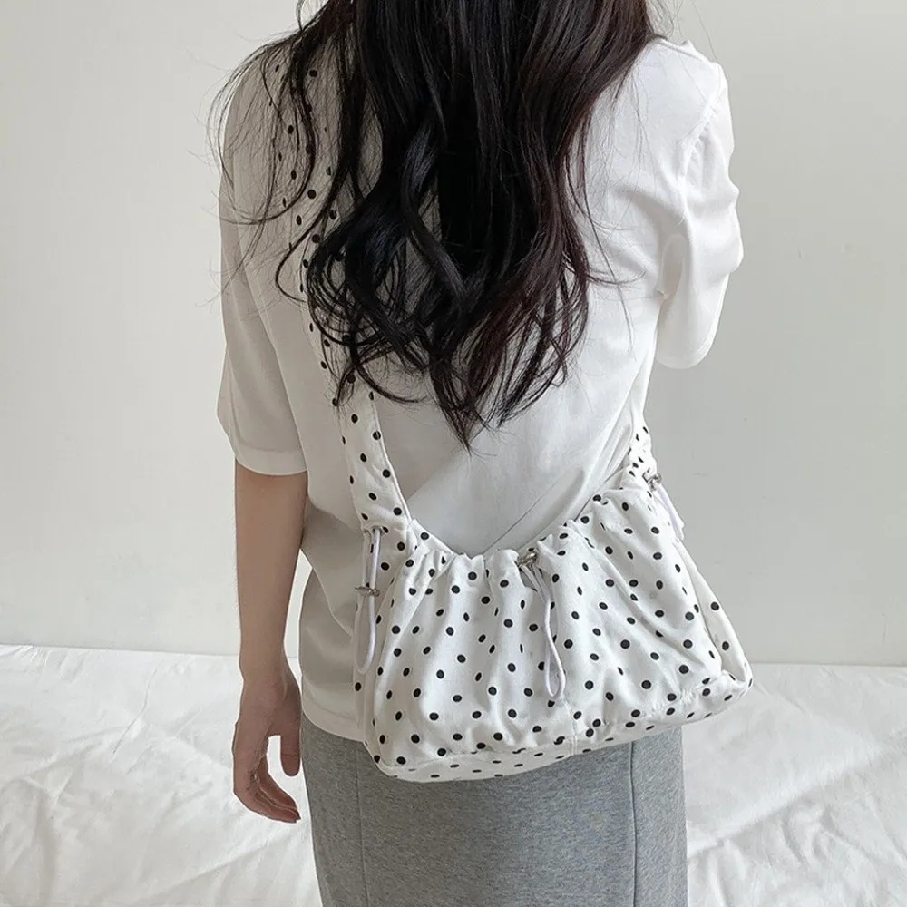 Versatile Polka Dot Underarm Bag Korean Style Lightweight Pleated Strap Tote Bag Dumpling Bag Clutch Purse