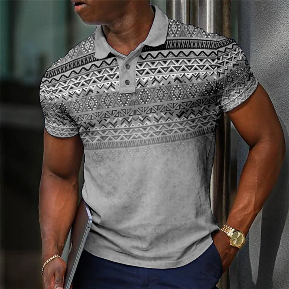 Men\'s Lapel Polo Shirt Graphic Prints Geometry TurndownOutdoor Street Short Sleeves Print Cloth Apparel Sports Fashio Streetwear