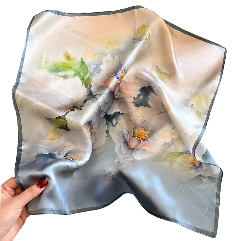 New 100% Natural Real Silk Women Scarf Printed Scarfs Bandana Women Square Scarves Hijab Shawls Warp Neckerchief Female Foulard