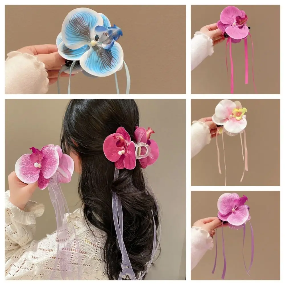 Заколка-краб для волос, с орхидеей