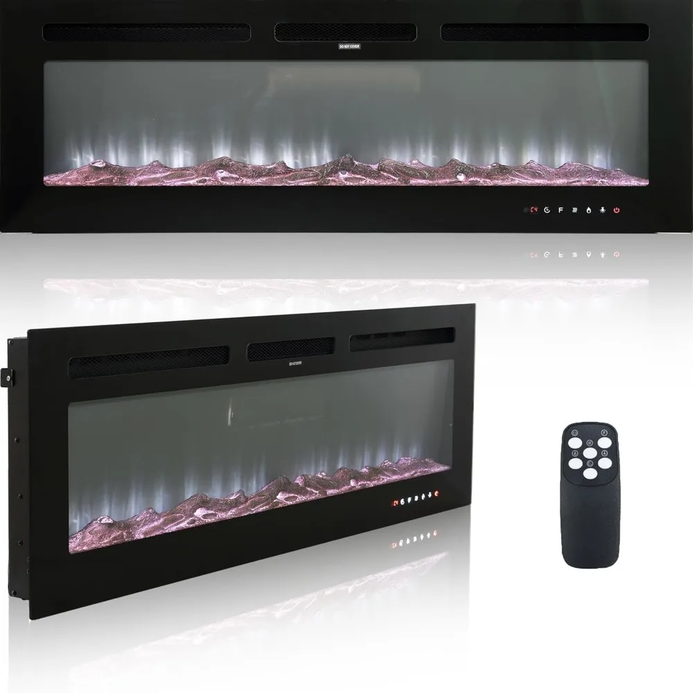 

Electric Fireplace Wall Mounted and Recessed LED Fireplace with Remote Control 8h Timer, 12 Flames,Touch Screen