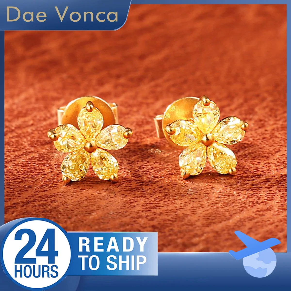 

Flower Shape 18K Yellow Gold Diamond Stud Earrings Yellow Pear Cut Natural Diamonds Earrings Anniversary Gift for Wife