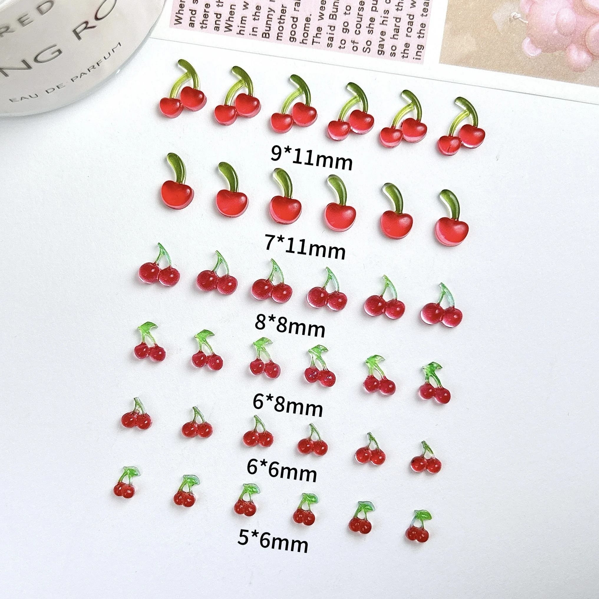 50PCS 3D Translucent Dark Red Cherry Resin Nail Art Charms Creative Simulated Single Cherry Nail Decorations DIY Earrings Nails