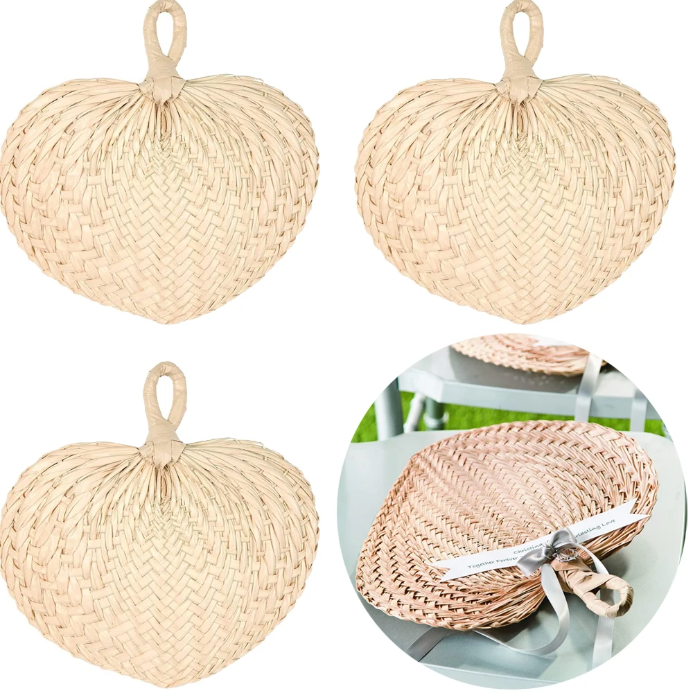 6/12/24Pcs Natural Bamboo Raffia Hand Fans for Wedding Decor Hand Weaving Fan DIY Farmhouse Wall Decor Summer Cooling Supplies