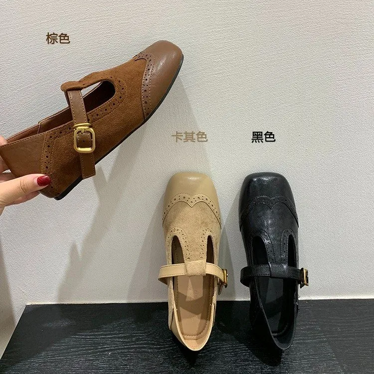 Маленькие кожаные туфли с квадратной головкой и мелким горлышком в стиле ретро, маленькие кожаные туфли, женские нишевые дизайнерские французские осенние женские туфли Маленькие кожаные туфли с квадратной головкой и мелким горлышком в стиле ретро, маленькие кожаные туфли, женские нишевые дизайнерские французские осенние женские туфли