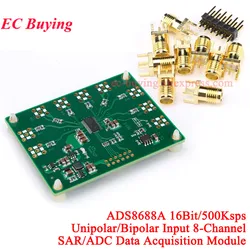 ADS8688A SAR/ADC Data Acquisition Module 16Bit 500Ksps Single/Bipolar Input 8-Channel DC 3.3V RS232 Serial Port ADS8688