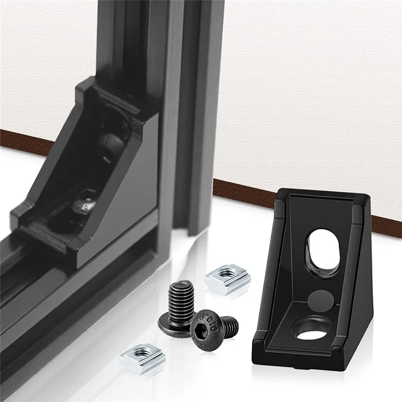

HHO-T Slot Nuts And Bolts Included In 30 Set 2028 Aluminum Profile Black Right Angle Corner Bracket Kit