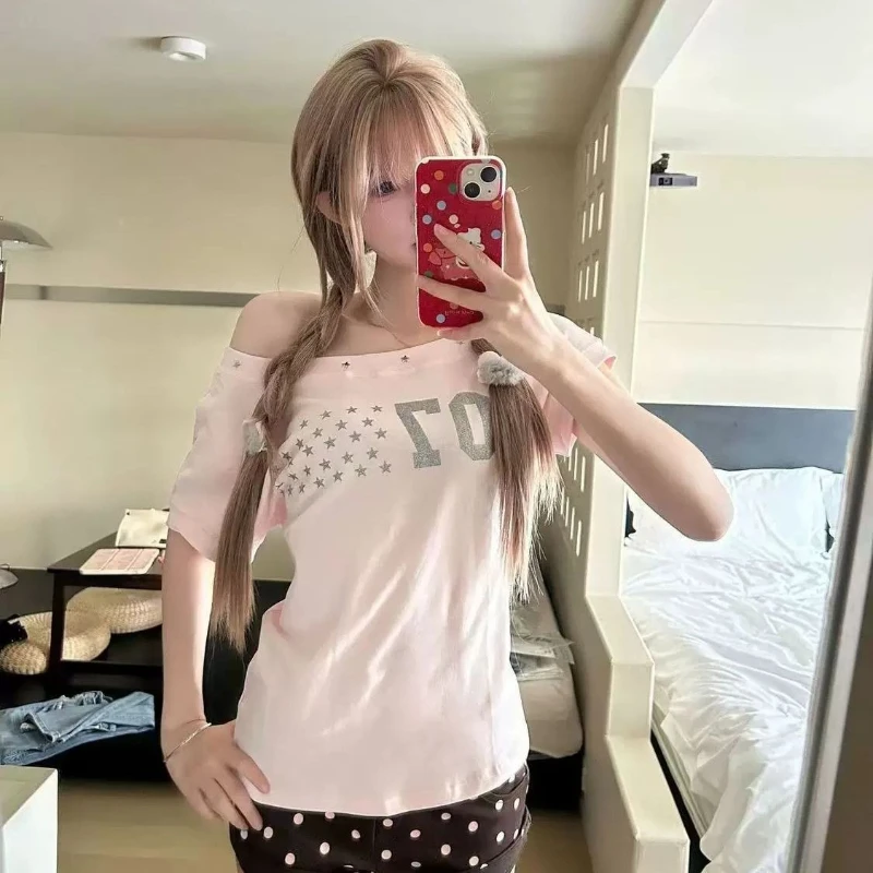 Rivet Korea Chic Star Print Women Clothing New Spice Girls Sexy Slim Crop Top Small Fellow Age Reduction Preppy Blouses