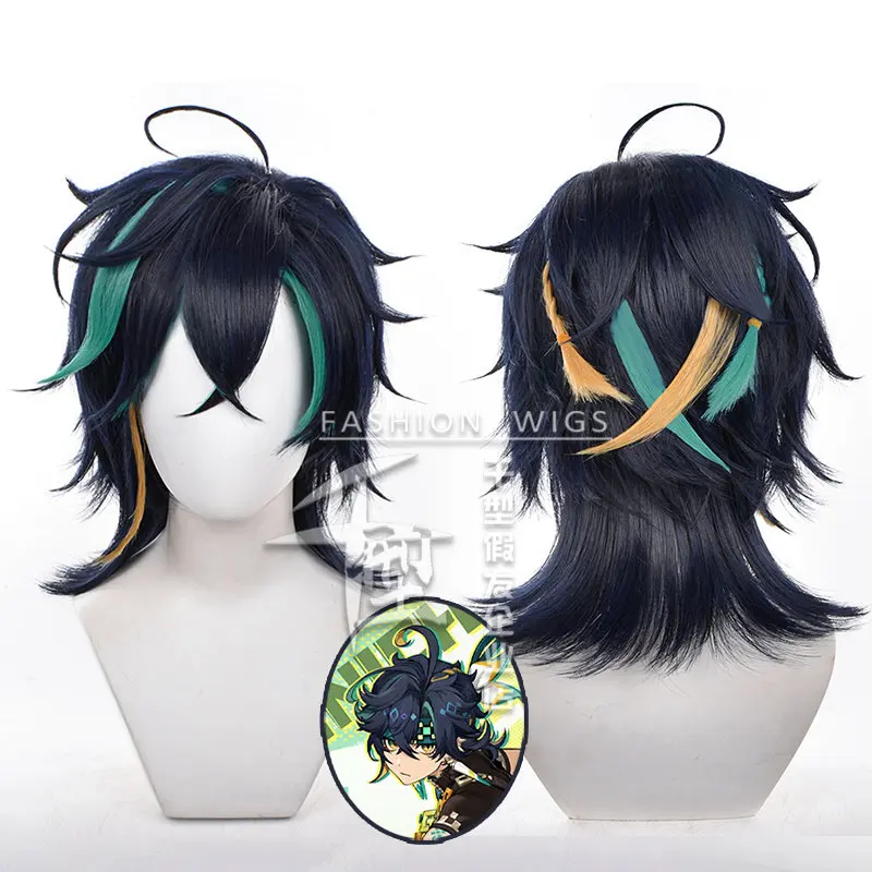 

Парик для косплея Натлан Кинич из Genshin Impact, имитация кожи головы, разноцветные мели, в наличии, подарок на Хэллоуин