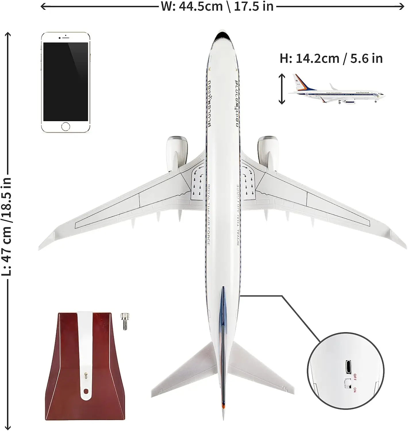 47cm Airplanes Decoration B737 Thai Presidential Plane Model 1:85 Scale Resin Model Kit With LED Lights High-End Collection Gift
