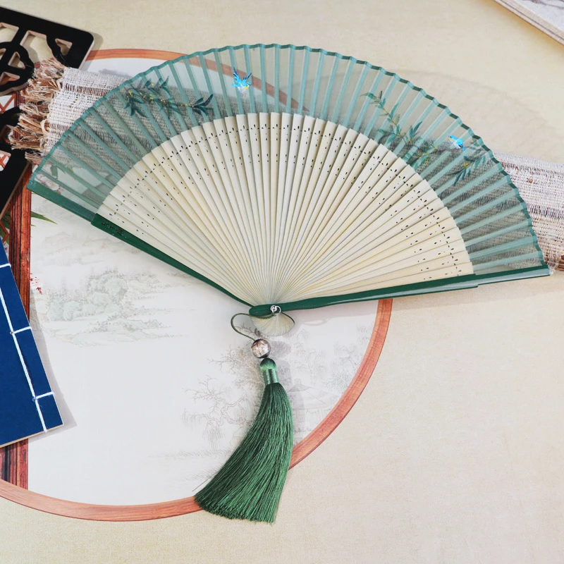 

Moganan Original National Sle een Silk Fan Hand-Painted Flower And Bird New Chinese Cultural Creative Gift