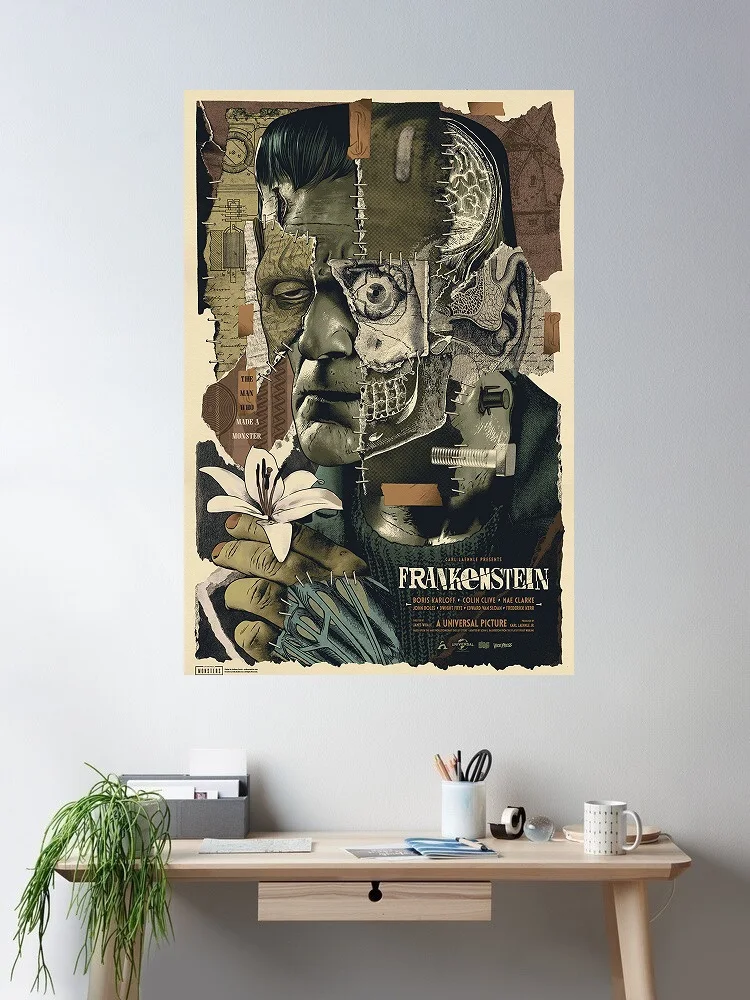 

Frankenstein Movie Art Print Canvas Poster, Living Room Decor, Home Wall Picture