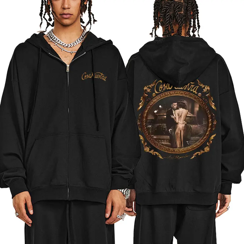 

Rapper Rauw Alejandro Cosa Nuestra Zipper Hoodie Men Women Hip Hop Fashion Trend Zip Up Jacket Men's Vintage Zip Up Sweatshirt