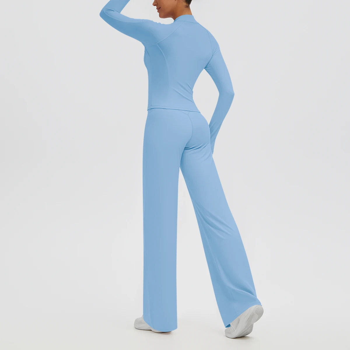 Hamidou Quick-Dry Workout Yoga Set for Women Yoga Zipper Long Sleeves Breathable Loose Push Up Wide Leg Pants Yoga Set