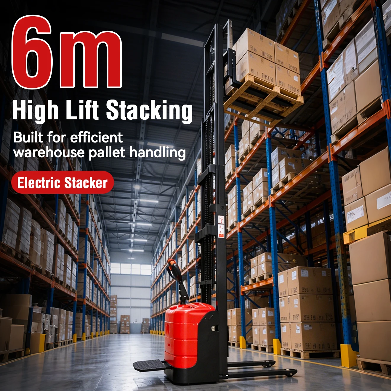 ISO Certified 1 Ton & 2 Ton Electric Stacker, High Load Capacity & Stable Operation
