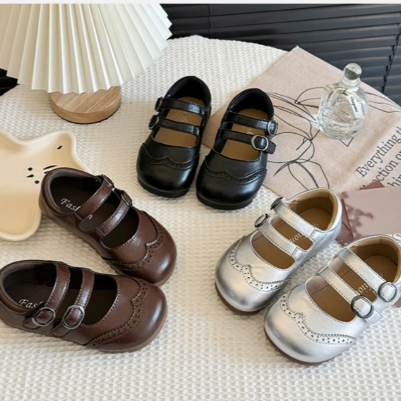 

Kids'Casual Shoes Girls PU Leather Solid Color Spring Bow Fashion Outdoor Breathable Anti-slip Designer Silver Brown Black