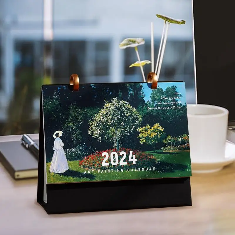 ภาพวาดสีน้ํามันตารางปฏิทิน 2024 โต๊ะDesktop Decorน่ารักกระดาษPerencanaanสํานักงานเครื่องเขียนอุปกรณ์สํานักงาน
