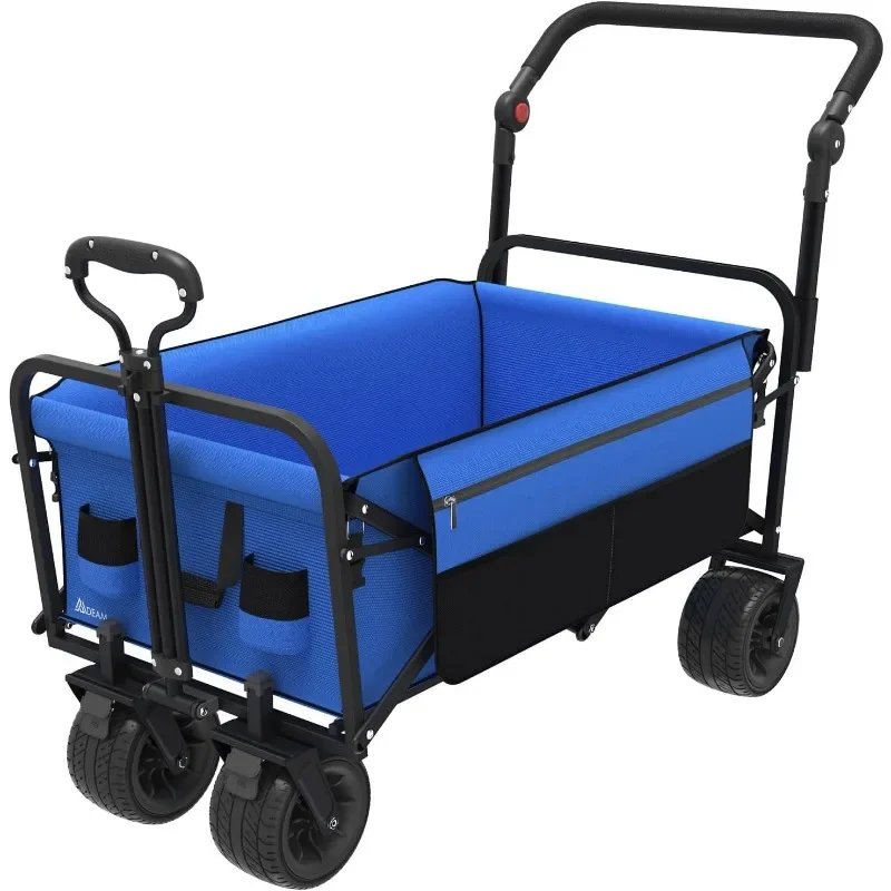 Collapsible Folding Wagon Heavy Duty Foldable Wagons Carts Large Capacity Utility with Wheel,Push Pull Handle & Side