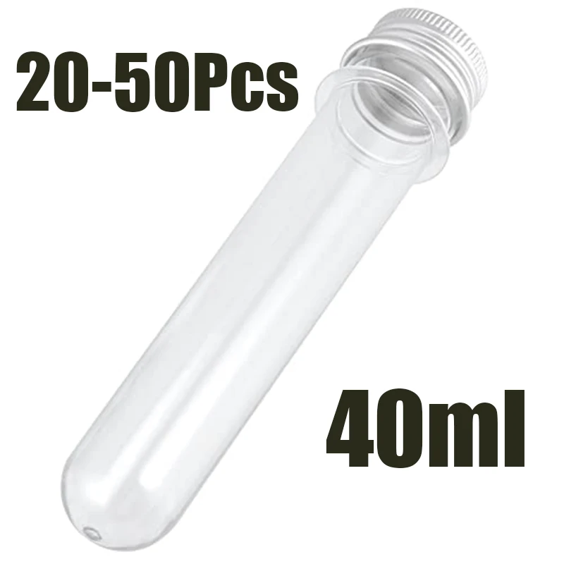 20-50Pcs 40ml Reusable Clear Plastic Test Tube Bottles with Aluminum Screw Lids, Cylinder Containers for USB Cable Packaging