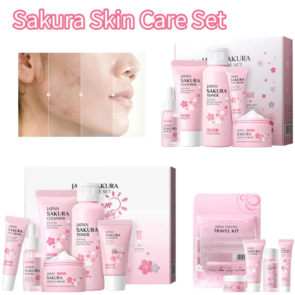 

Sakura Skin Care Set Serum Rejuvenating Face Cream Serum Toner Glowing Moisturizer Whitening Fade Fine Lines Korea Skin Care