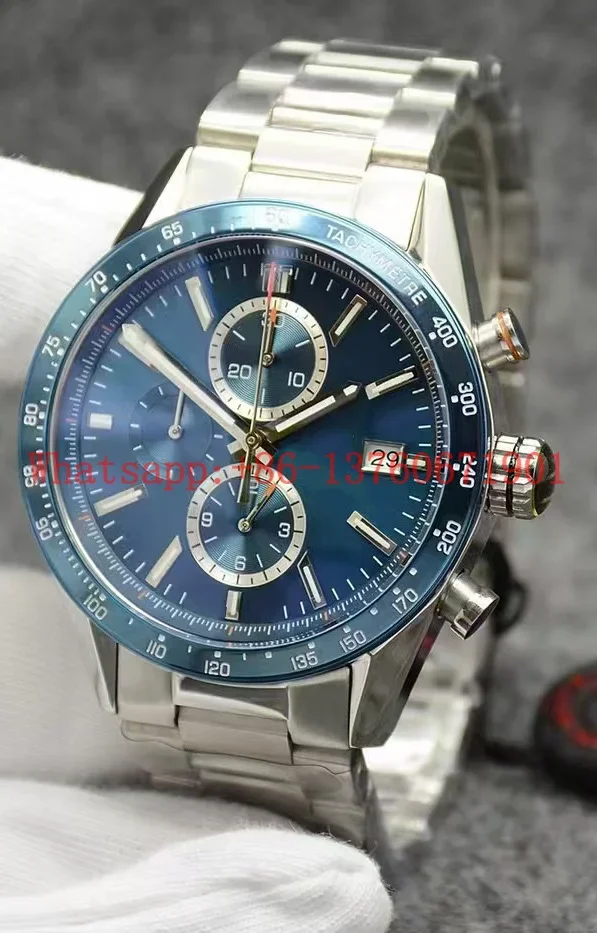 Luxury New Mens Quartz Chronograph Watch Black Blue Ceramic Leather Stopwatch Stainless Steel Luminous Sapphire