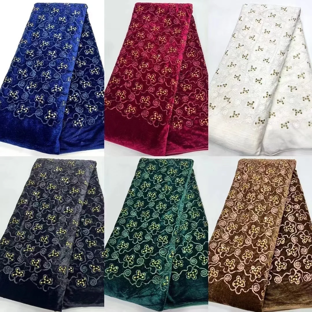 

African Velvet Lace Fabric 2024 Nigerian Embroidery Lace 5 Yards French Velvet Lace Fabric For Party Wedding Dress Sewing Cloth