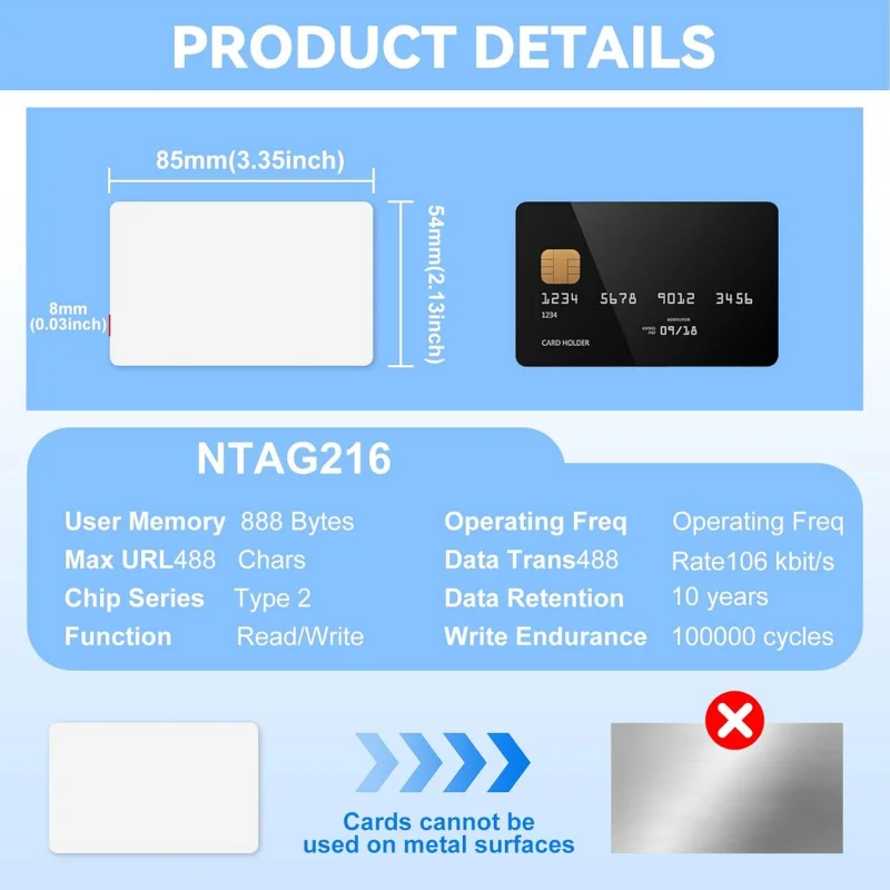 NTAG215 NFC Card 504 Bytes Memory Programmable Smart RFID Tag Fully Compatible with TagMo & All NFC Enabled Devices