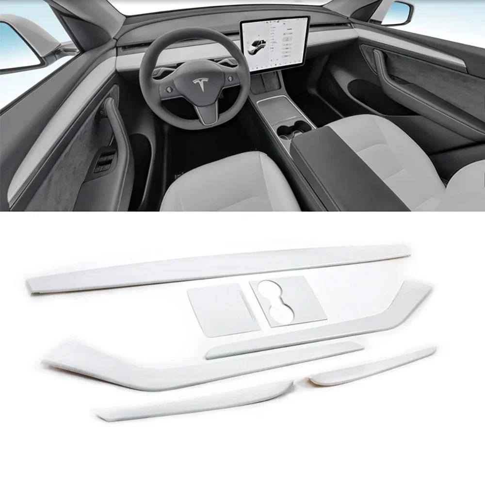 ABS White Center Console Wrap Cover Kit Dashboard Armrest Cover Door Side Trim Interior Suit for Tesla Model Y 3 Accessories