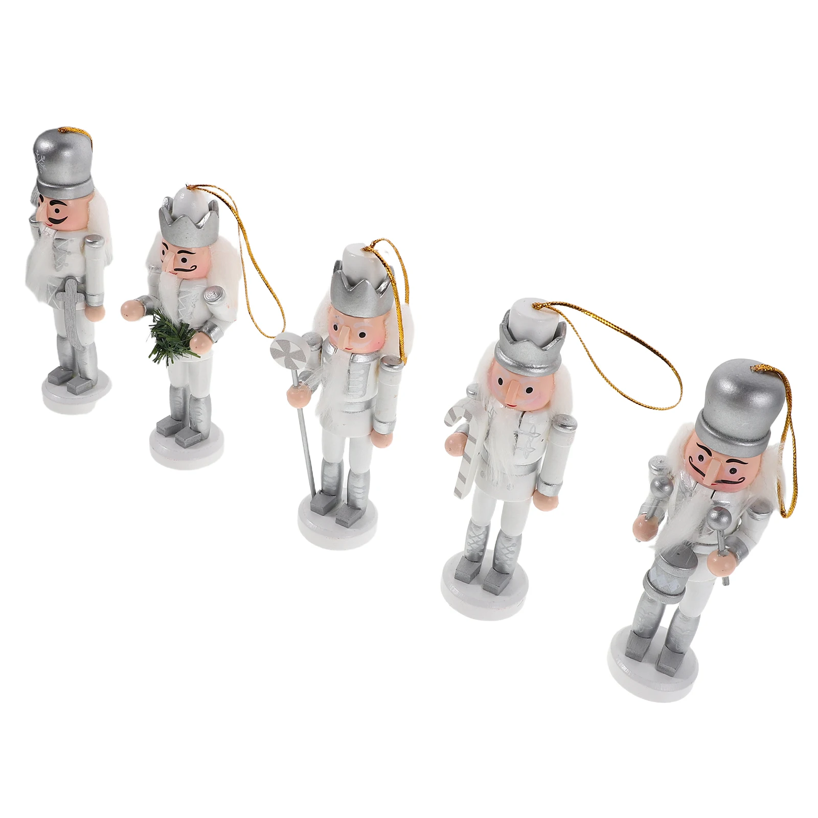 

1 Set Christmas Nutcrackers Small Wooden Nutcracker Ornaments Holiday Tree Door Wall Hanging Decorations Silver Design Miniature