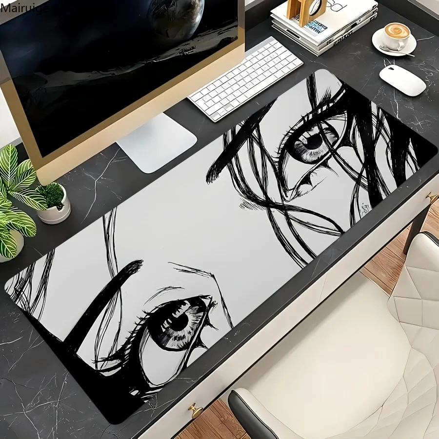 

Черно-белый коврик для мыши в стиле аниме для девочек, большой игровой коврик для компьютерного стола, аксессуары, коврик для мыши с клавиатурой, геймерский коврик с мангой и глазами