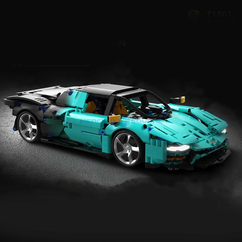 FL Supercar Supercar MOC T1001 Blue Fast Racing Speed Vehicle Bricks Model Building Blocks High Tech Toy Kit Gift Aldults Kids