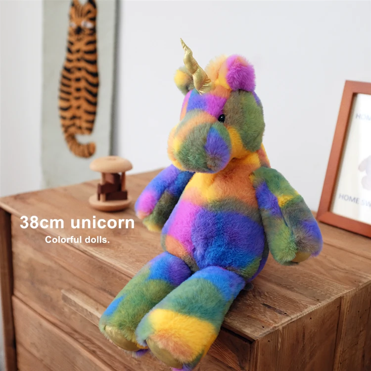 38cm Cute Rainbow Unicorn Plush Toy Stuffed Teddy Bear Animal Stuffed Doll Baby Gifts Multi-Color Bunny Toys