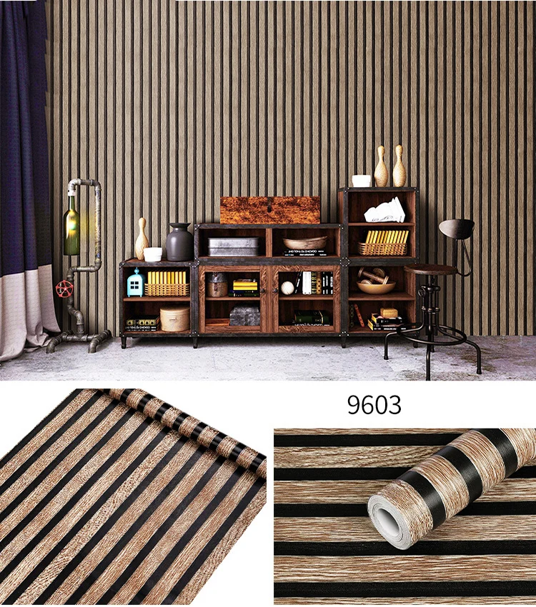 45CM PVC hout gestreept zelfklevend behang achtergrond muur bureau kast meubelrenovatie waterdichte sticker