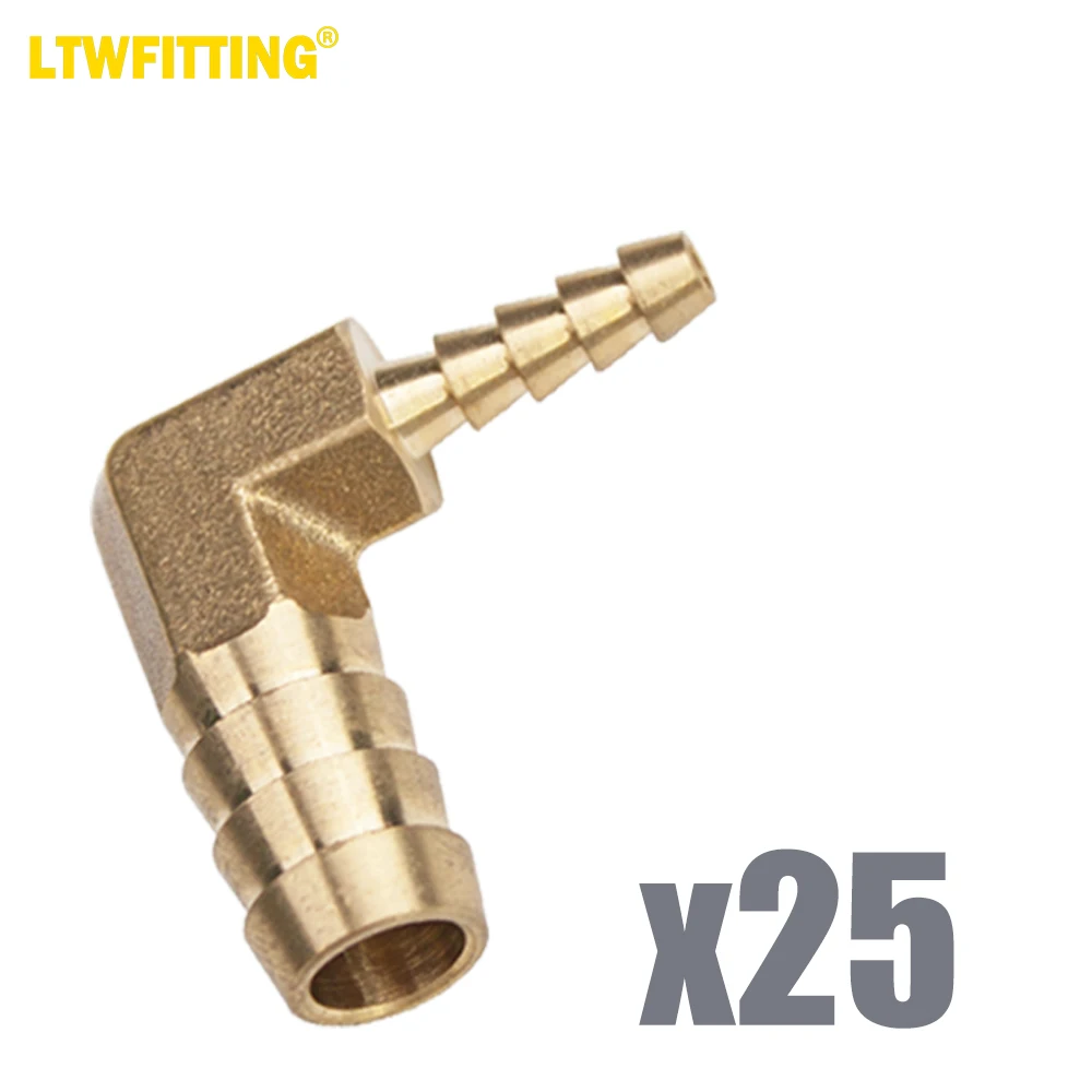 

LTWFITTING 90 Deg Reducing Elbow Brass Barb Fitting 3/8-Inchx1/8-Inch Hose ID Air/Water/Fuel/Oil/Inert Gases (Pack of 25)