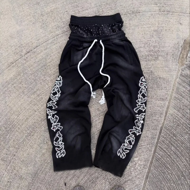 

2026 Pantalones Y2k Printed Pattern Double Waist Loose Sweatpants High Street Harajuku Штаны Спортивные Moda Hombre Men's Pants