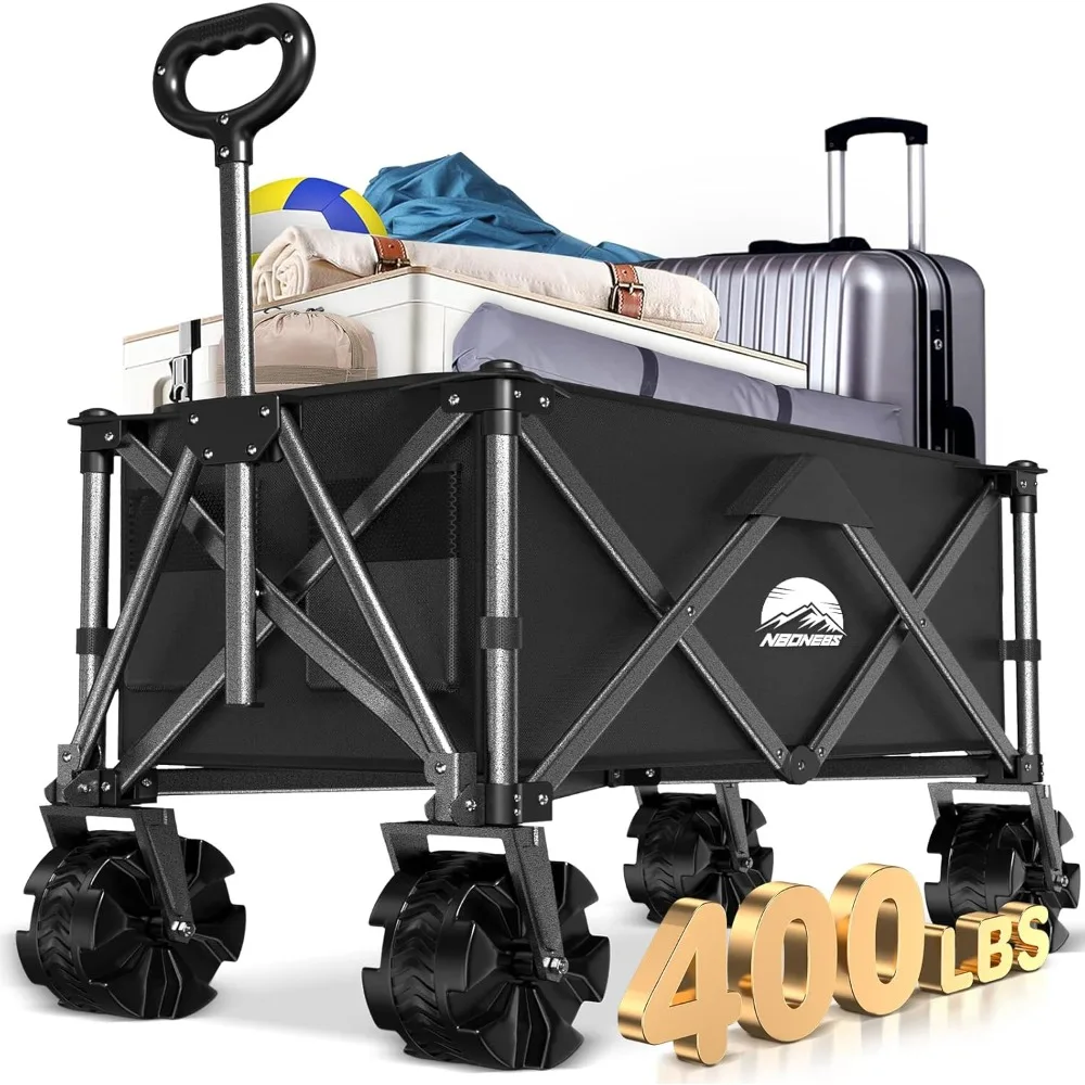 

Heavy-Duty Collapsible Beach Wagon with Large Wheels and Side Pocket for Outdoor Utility and Grocery Hauling