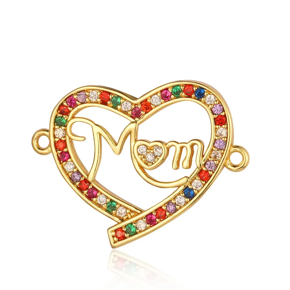 NEW Crown Mom Heart Rainbow Copper Zircon Connector Charm Infinite 8 I Love Kiss Letter Family Bracelet Making DIY Jewelry