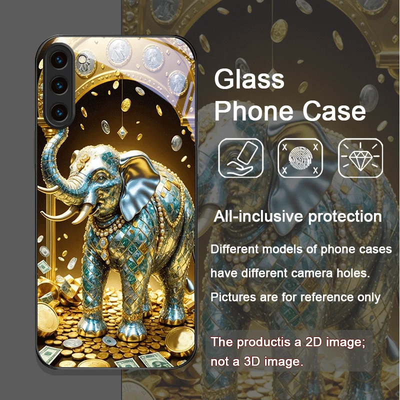 الفاخرة الذهبي الفيل نمط الزجاج المقسى قضية الهاتف لسامسونج غالاكسي S25 الترا S24 S23 S10 زائد S22 S21 S20 FE يغطي #3