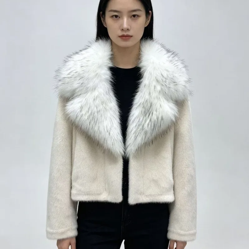 Windproof Large Fur Collar Imitation Mink Coat New Winter Short, Thick Elegant Fur and Leather Integrated Rich Family Daughter's
