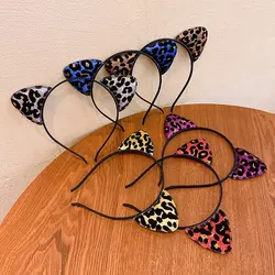 Vintage Leopard Print Glitter Cat Ears Headband For Girl Women Cute Cat Ears Hair Hoop Hairband Kid Hair Accessories Headwear