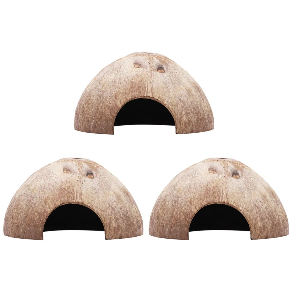 

3Pcs Hamster Cave Coconut Shell Hideout Sturdy Multiuse Rat Hideout Rat Cage Accessories Decorative Hamster Cave