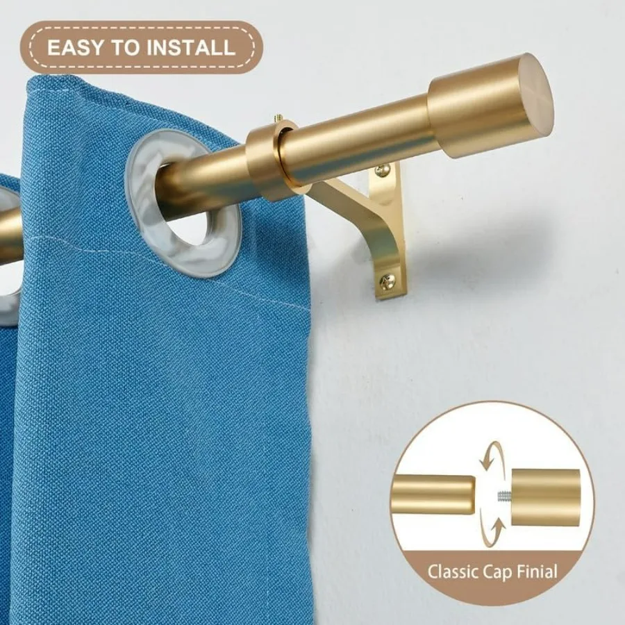 عبوتان من قضبان ستائر للنافذة 72-144 بوصة، قضبان ستائر تلسكوبية مزخرفة باللون الذهبي الدافئ مع غطاء نهائي، نافذة شديدة التحمل مقاس 1 بوصة #2